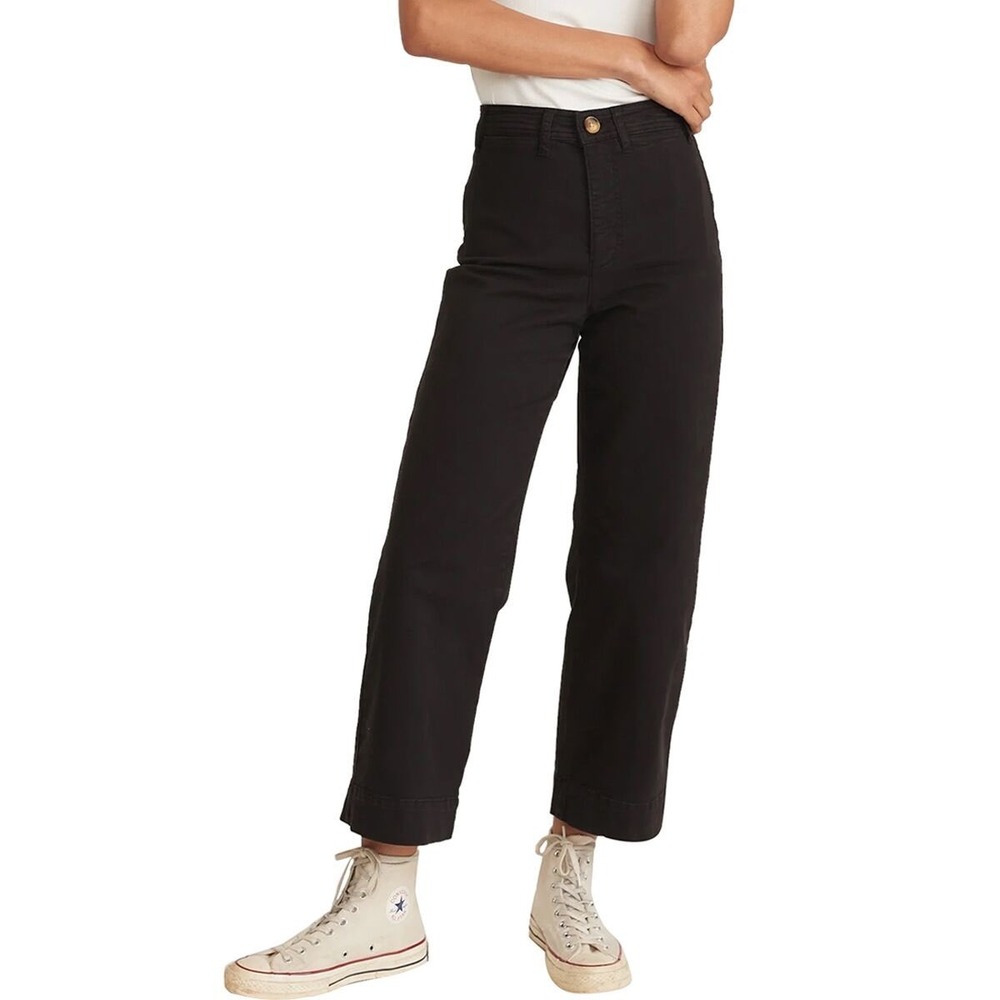 Marine Layer Bridget Wide Leg‎ Crop Pants Black Raw Hem Women's 4